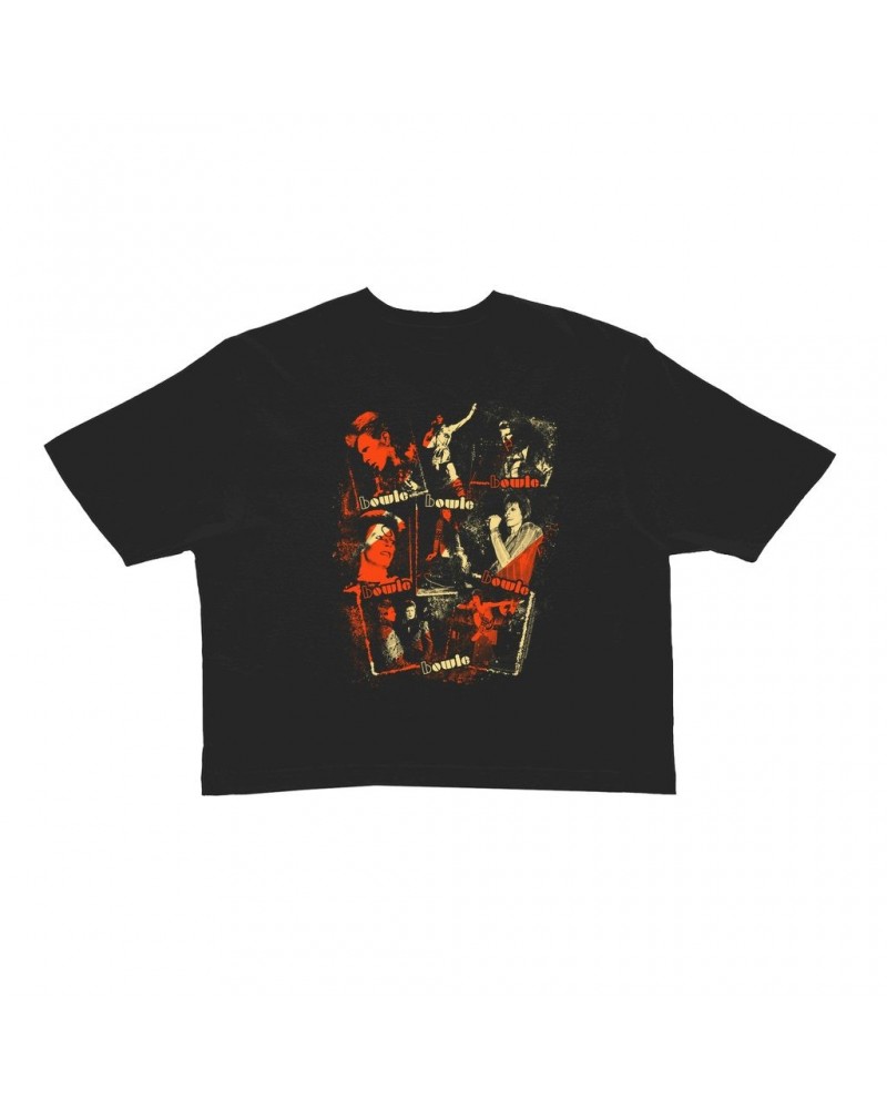 David Bowie Ladies' Crop Tee | Ziggy Stardust Photo Collage Distressed Crop T-shirt $11.32 Shirts