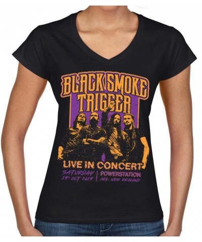 Black Smoke Trigger Retro Live In Concert Ladies V-Shirt - Purple/Gold $12.00 Shirts