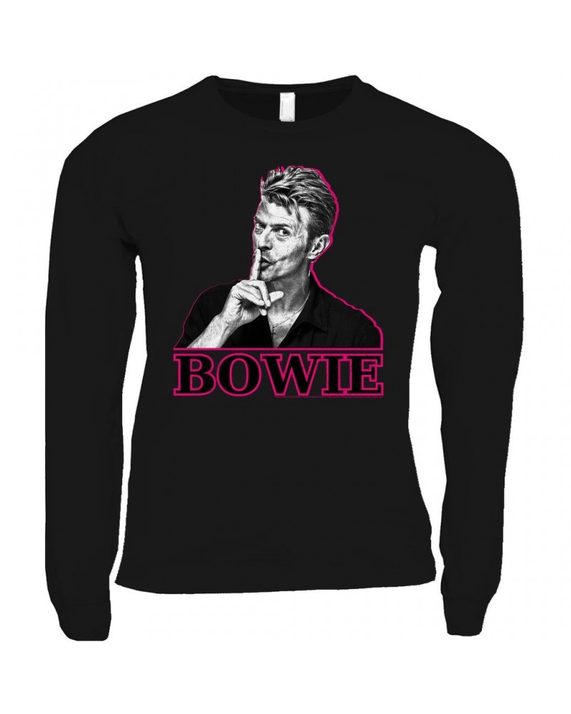 David Bowie Long Sleeve Shirt | Black And White In Pink Photo Shirt $13.48 Shirts