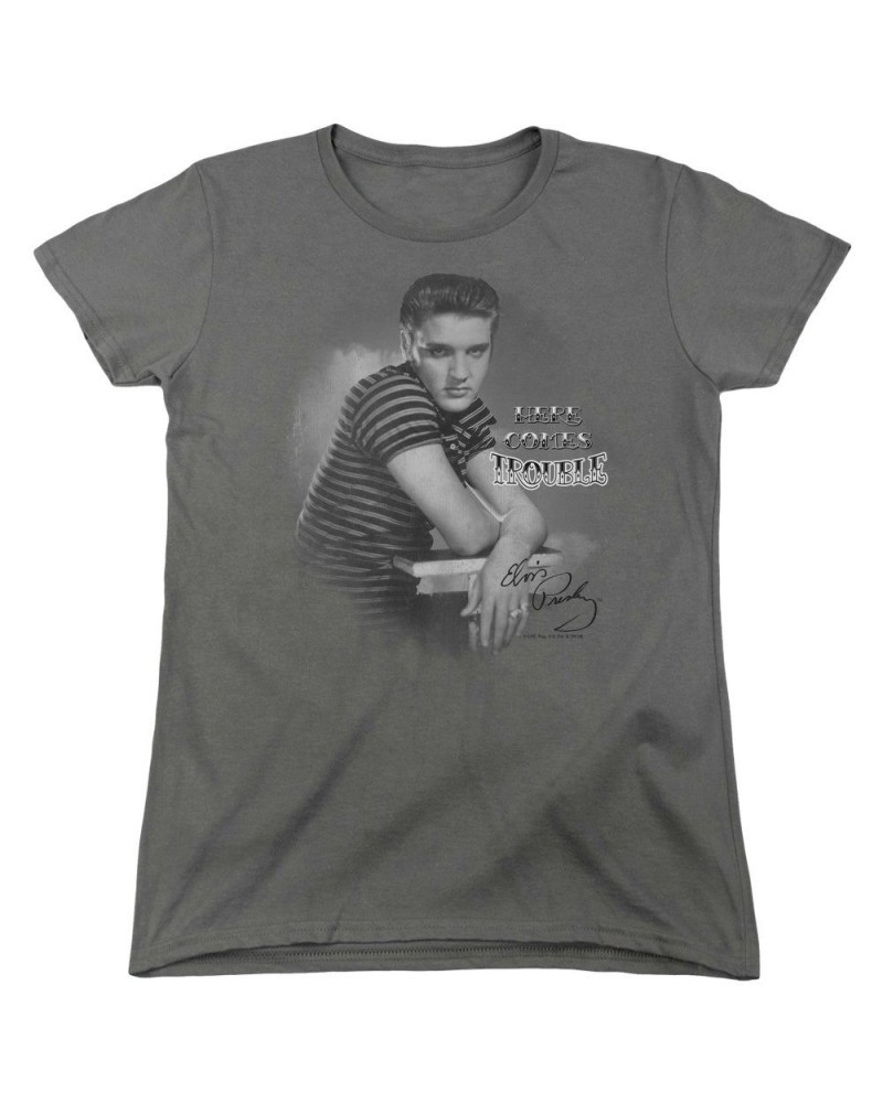 Elvis Presley Women's Shirt | TROUBLE Ladies Tee $7.02 Shirts