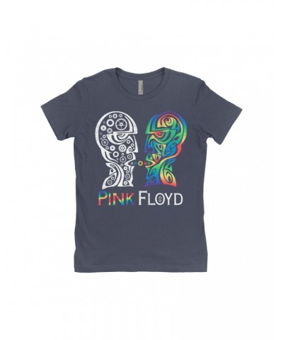 Pink Floyd Ladies' Boyfriend T-Shirt | Division Bell Colorful Tribal Design Distressed Shirt $10.73 Shirts