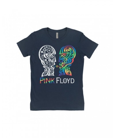 Pink Floyd Ladies' Boyfriend T-Shirt | Division Bell Colorful Tribal Design Distressed Shirt $10.73 Shirts