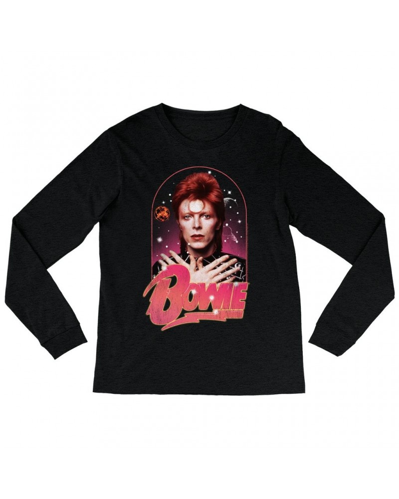 David Bowie Long Sleeve Shirt | Orbit Design Distressed Shirt $11.38 Shirts