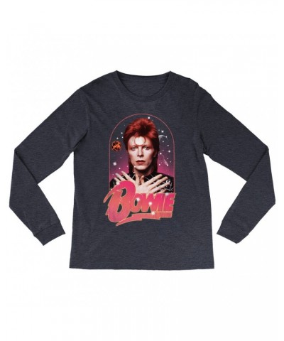 David Bowie Long Sleeve Shirt | Orbit Design Distressed Shirt $11.38 Shirts