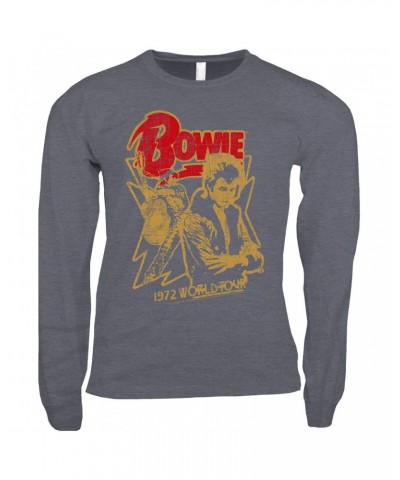 David Bowie Long Sleeve Shirt | 1972 World Tour Design Distressed Shirt $14.68 Shirts