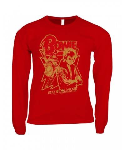 David Bowie Long Sleeve Shirt | 1972 World Tour Design Distressed Shirt $14.68 Shirts